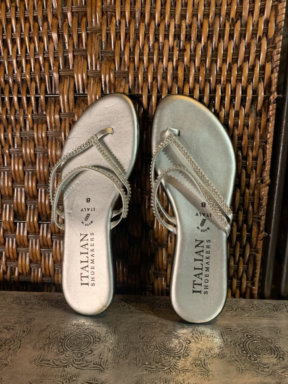 Italian Shoemakers Silver Rhinestone Sandals Size 8